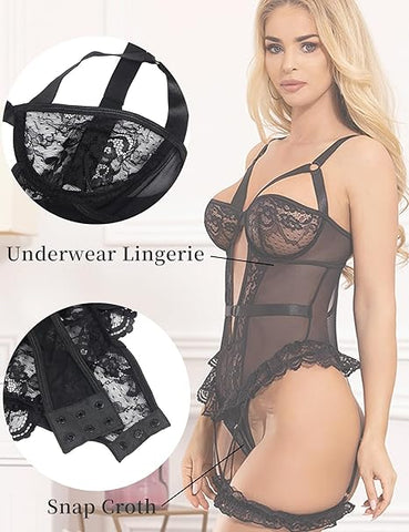 Sexy Contrast Lace Cut-Out Teddy