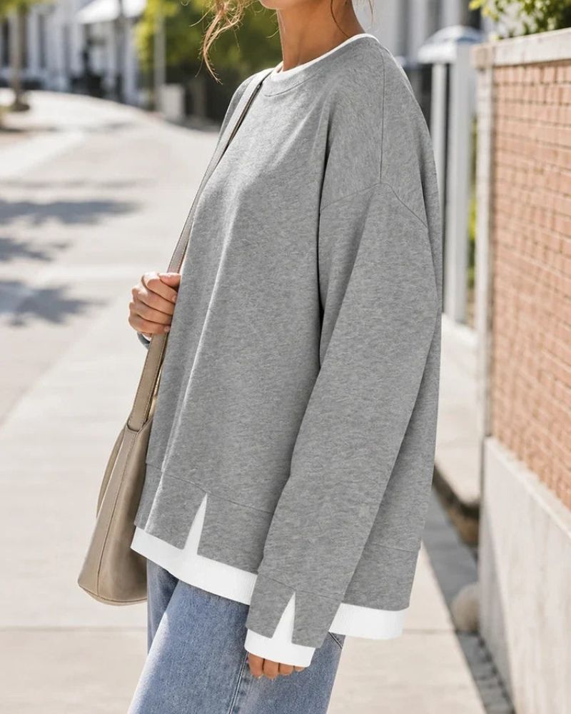 Faux-Layered Oversized Crewneck Sweatshirt
