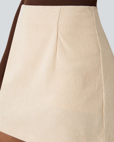 High-Waist 2-in-1 Corduroy A-Line Mini Skirt