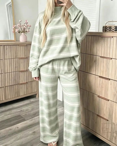 Striped Oversized Pullover & Wide-Leg Pants Set