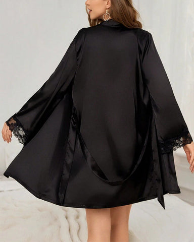 Satin Deep V Lingerie Set – Sexy Nightdress with Robe