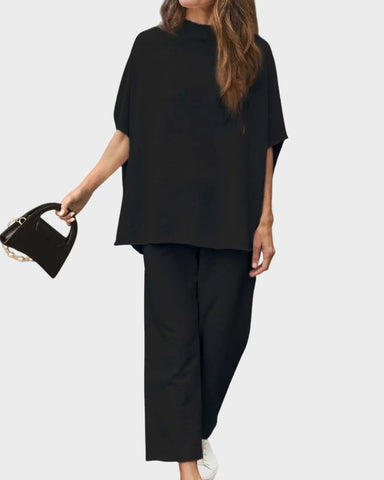 Relaxed Batwing Top & Wide-Leg Pants Set