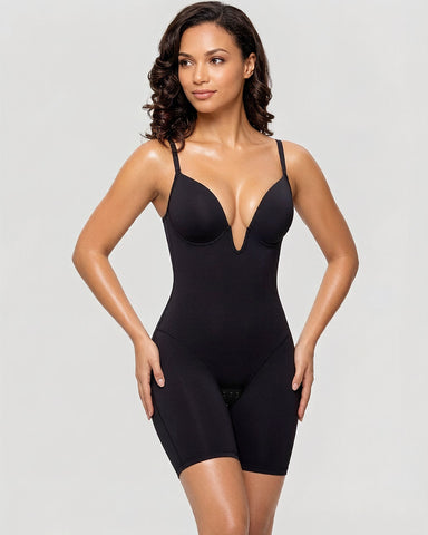 Women's U Plunge Strapless Tummy Control Bodysuit Low Back Built In Bra Shapewear