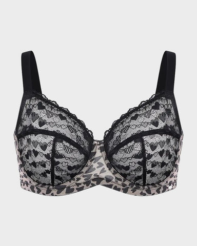 Leopard Heart Lace Plus Size Minimizer Bra