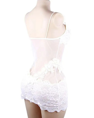 Sheer Floral Lace V-Neck Mini Nightgown
