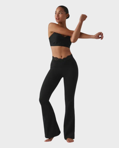 V-Waist Lace Flare Leggings with Pockets