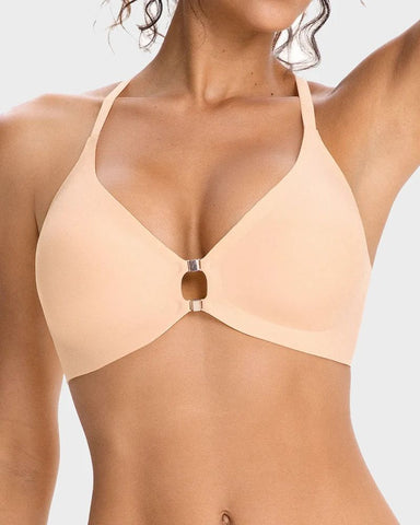 Front Closure Wireless Plunge Lace Racerback Bra