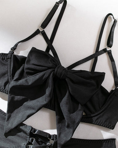 Women's Sexy Hollow Bowknot Strap Lingerie Set