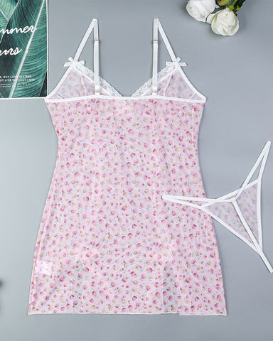 Sexy Ditsy Floral Lace V-Neck Bodycon Sleep Dress For Women