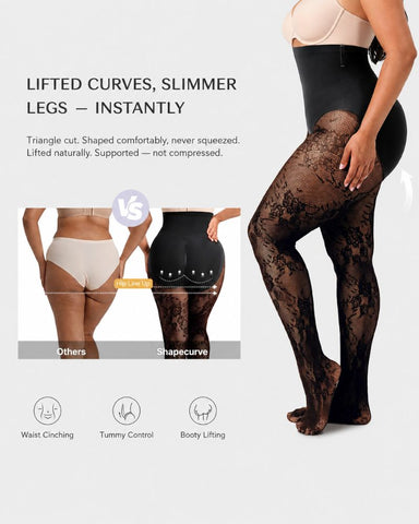 High-Waist Floral Lace Light Control Shaping Tights