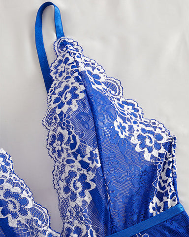 Sexy Lace Deep V Backless Jumpsuit with Garter Belts