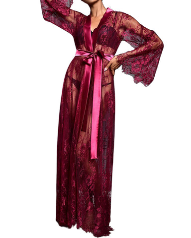 Sexy lace mesh see-through long robes