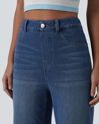 High-Waist Sculpting Straight-Leg Stretch Jeans