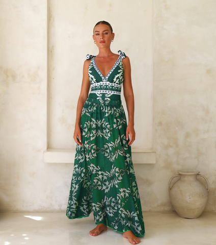 Shapecurve® V Neck Lace Up Printed One Piece Swimsuit and Skirt