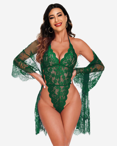 Sexy 2-Piece Lace Robe with Teddy Set