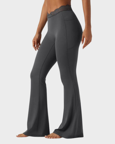 V-Waist Lace Flare Leggings with Pockets