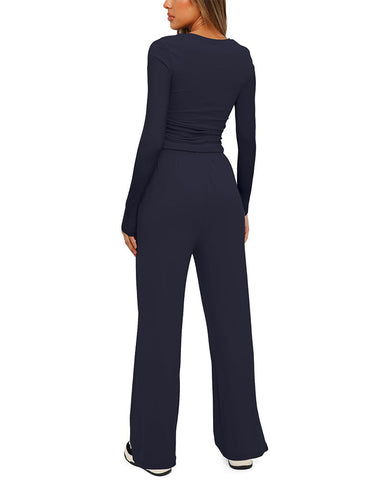 Women's Two Pieces Casual Comfortable Solid  Loungewear Set