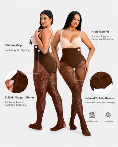 High-Waist Floral Lace Light Control Shaping Tights
