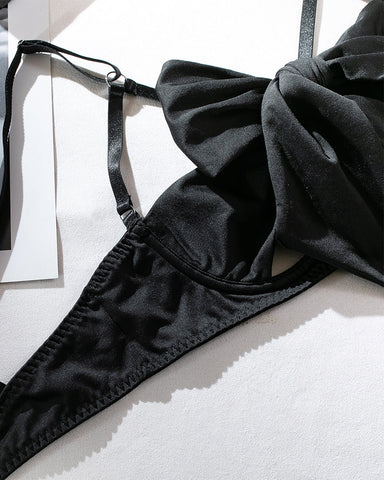 Women's Sexy Hollow Bowknot Strap Lingerie Set