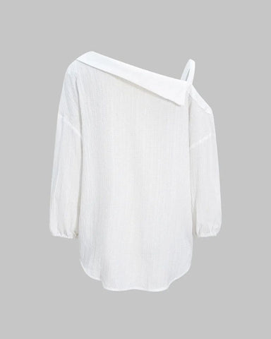 Asymmetric Cold-Shoulder Button-Down Blouse