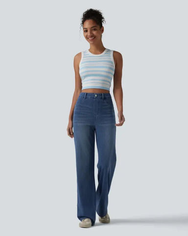 High-Waist Sculpting Straight-Leg Stretch Jeans