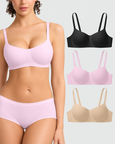 3-Pack Wireless Square-Neck Balconette Bras