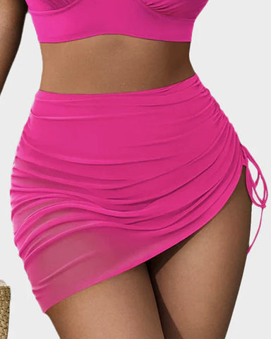 Mesh High Waisted Tummy Control Sarong Wraps Bikini Set