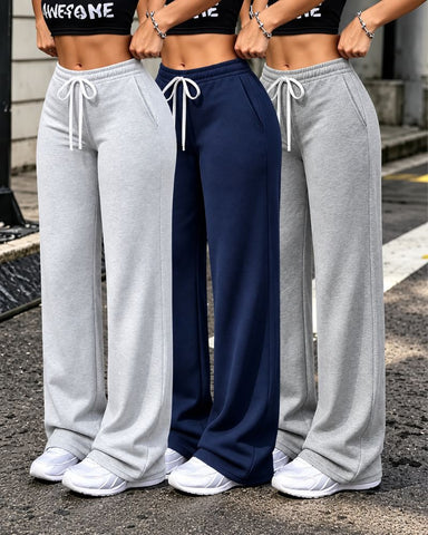 Fleece-Lined Wide-Leg Drawstring Pants
