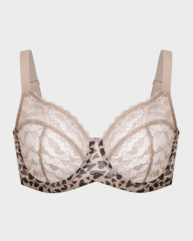 Leopard Heart Lace Plus Size Minimizer Bra