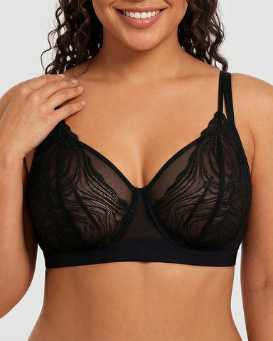 Plus Size Lace Mesh Full-Coverage Underwire Bra