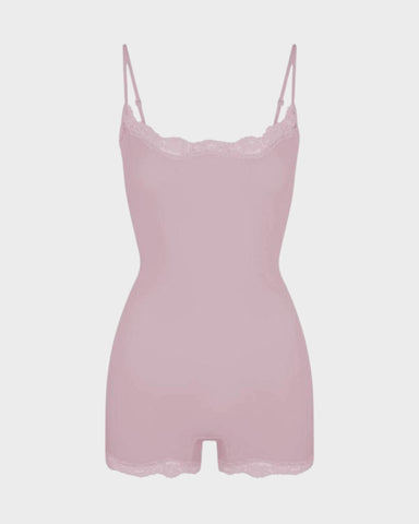 Lace-Trim Sculpting Playsuit in Solid & Animal Prints