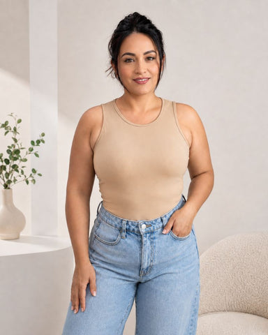Slim-Fit Sleeveless Bodysuit Top