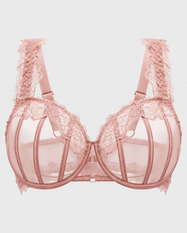 Full-Coverage Sheer Lace Minimizer Underwire Bra