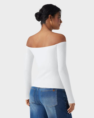Ribbed Off-Shoulder Built-In Bra Long Sleeve Top