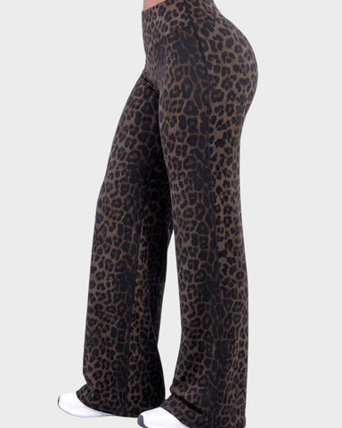 High-Waist Solid & Leopard Flare Pants