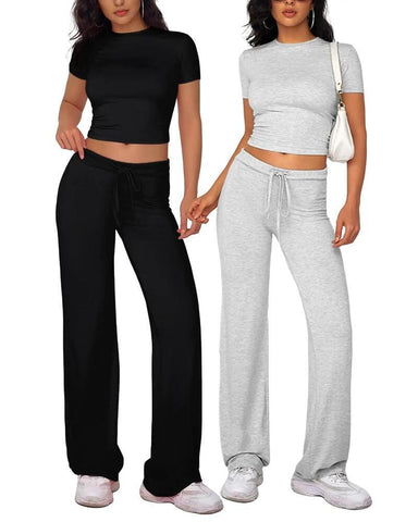 Women's Plain Shortsleeve Top & Drawstring Pants Loungewear Set