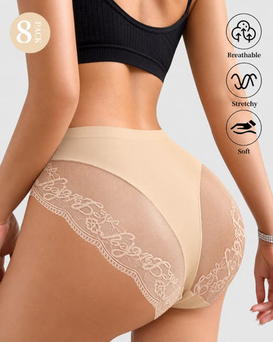 8-Pack Seamless Lace Mid-Rise Stretch Panties