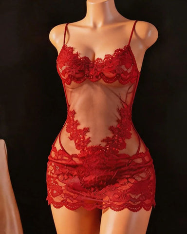 Sheer Floral Lace V-Neck Mini Nightgown
