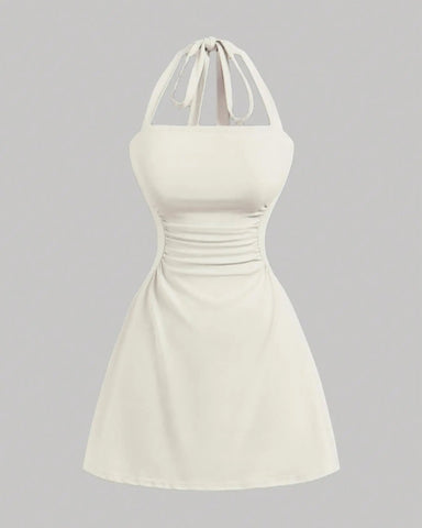 Ruched Tie-Back Halter A-Line Dress