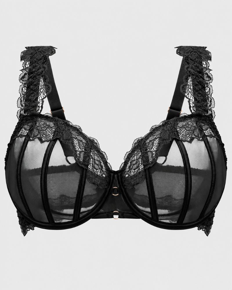 Full-Coverage Sheer Lace Minimizer Underwire Bra