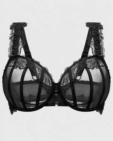 Full-Coverage Sheer Lace Minimizer Underwire Bra