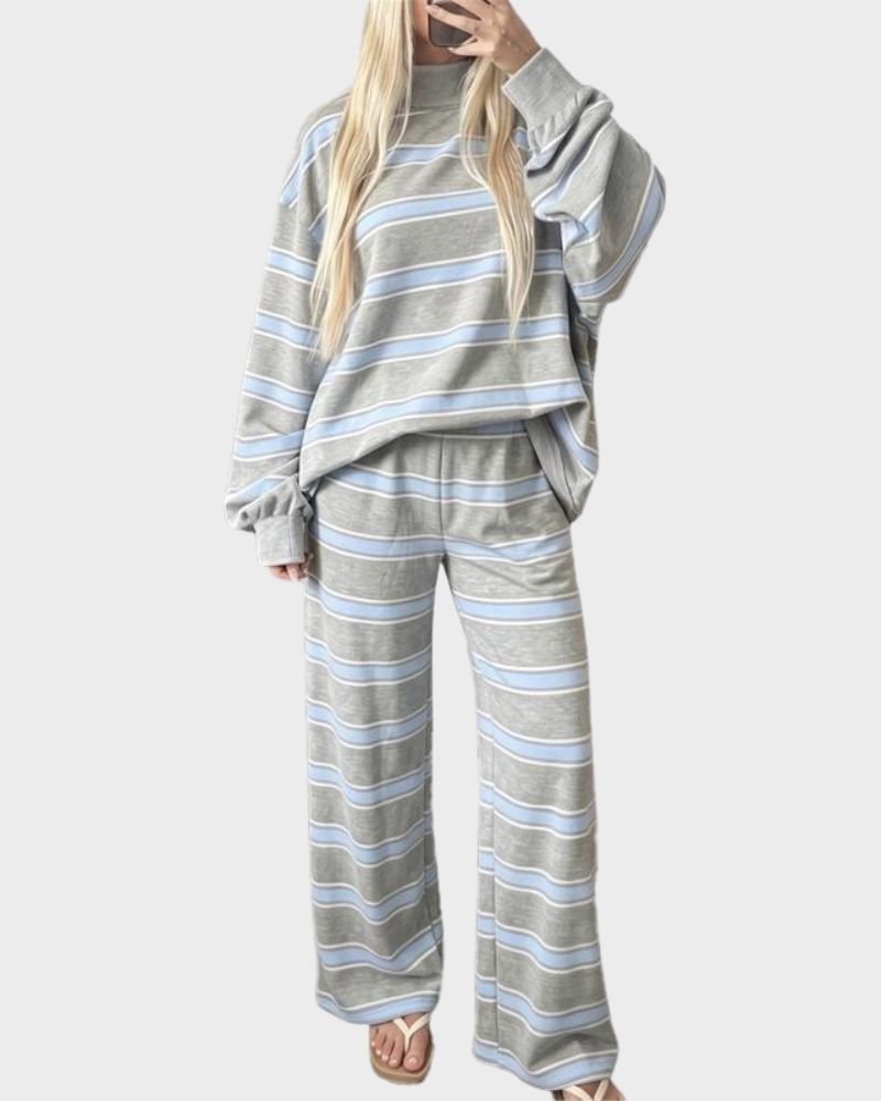 Striped Oversized Pullover & Wide-Leg Pants Set