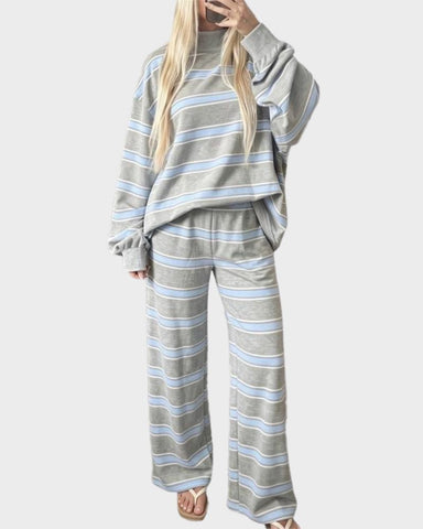 Striped Oversized Pullover & Wide-Leg Pants Set