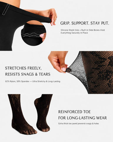 High-Waist Floral Lace Light Control Shaping Tights