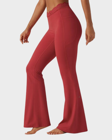 V-Waist Lace Flare Leggings with Pockets