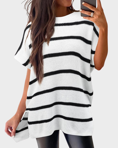 Relaxed Oversized Puff-Sleeve Knit Pullover Top