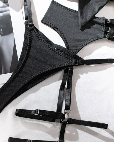 Women's Sexy Hollow Bowknot Strap Lingerie Set