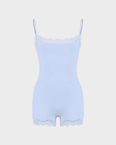 Lace-Trim Sculpting Playsuit in Solid & Animal Prints
