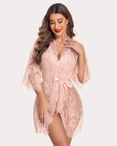 Sexy 2-Piece Lace Robe with Teddy Set