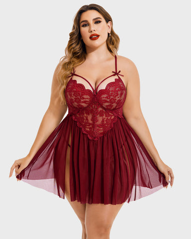 Plus Size Sexy Mesh Babydoll with Side Slit